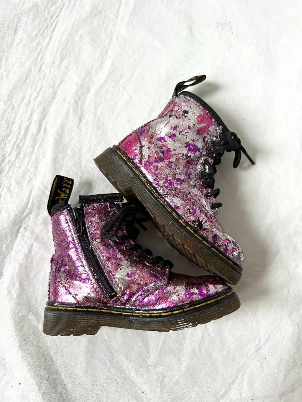 Dr Martens Boots 1460 T metallic purple pink leather toddler baby size 7 zip up